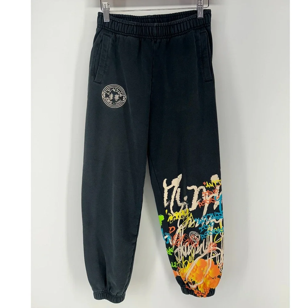 Li-Ning Jogger Sweatpants Mens Small Black Graffiti Graphic Streetwear YKLR144-2